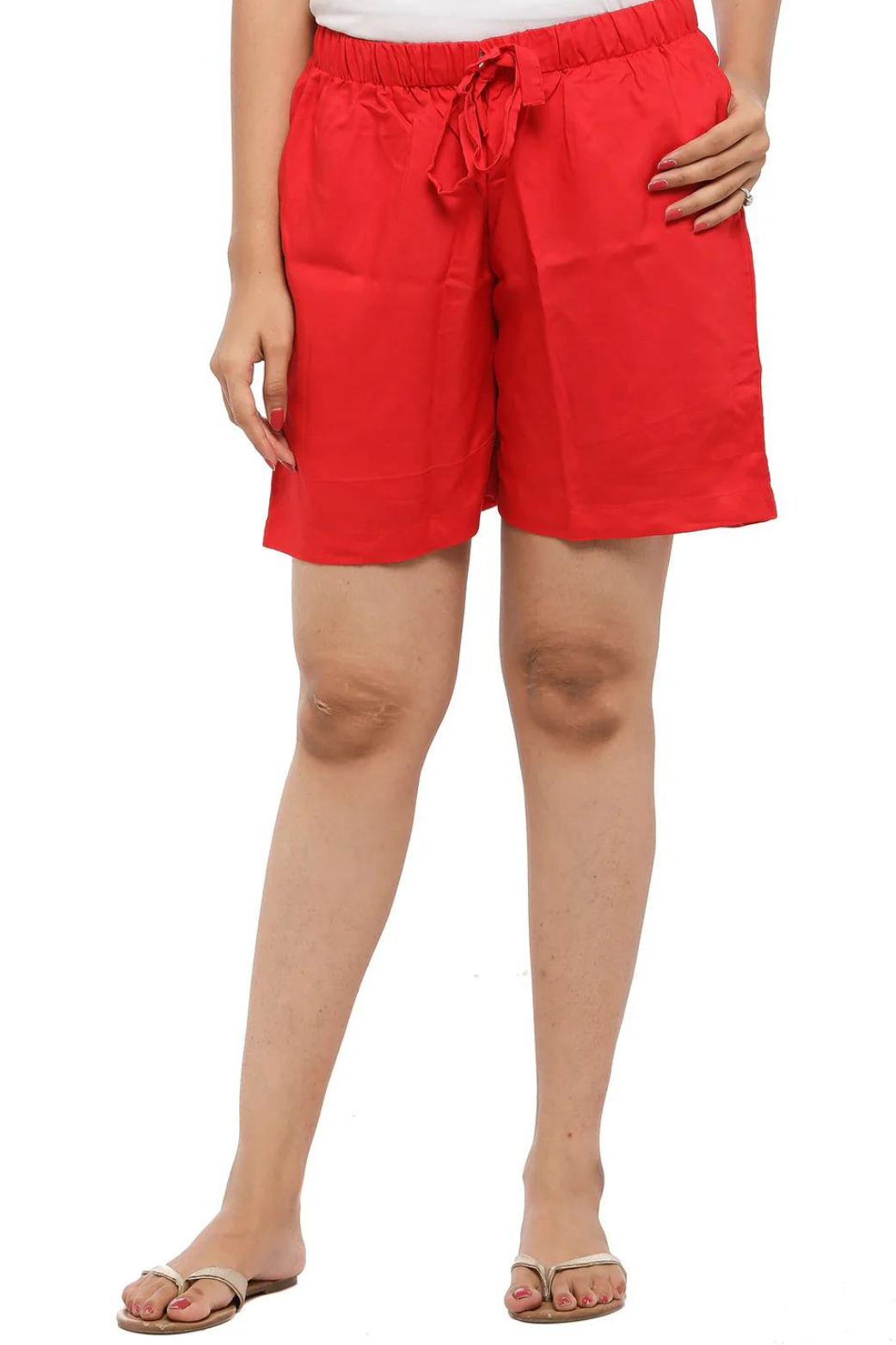 Women Plain Red Shorts