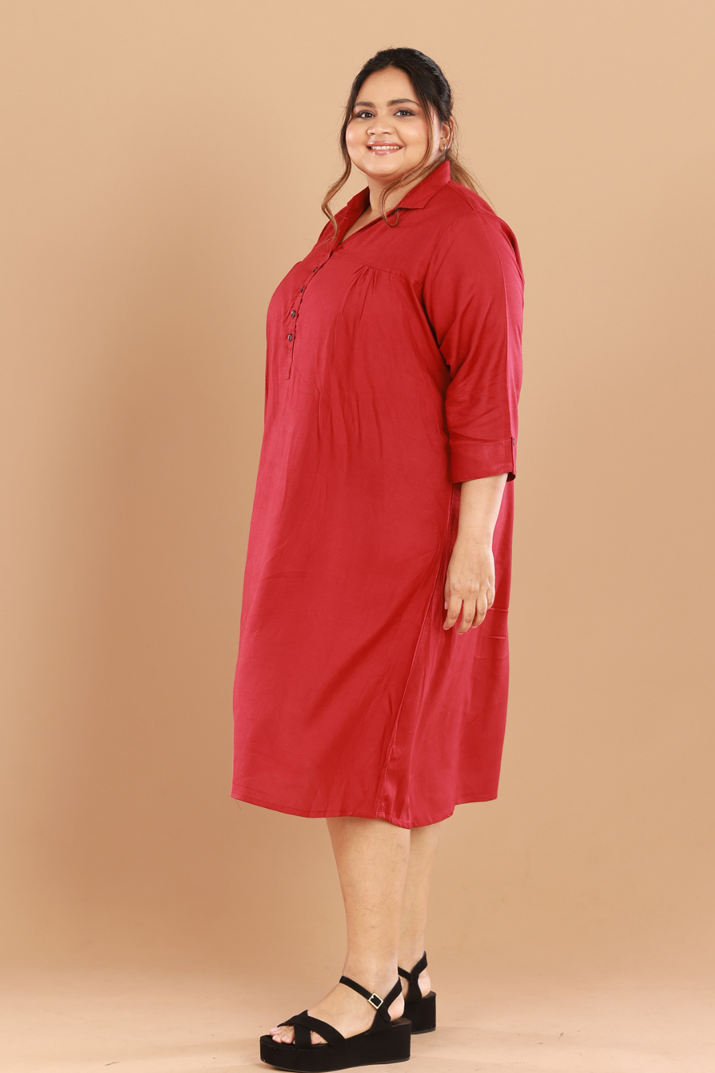 Women Collar Knee Dress