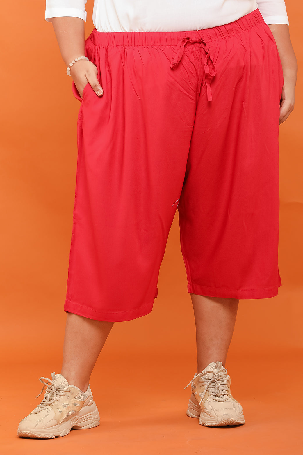 Women 3/4th Palazzo Pant (Plain Red)