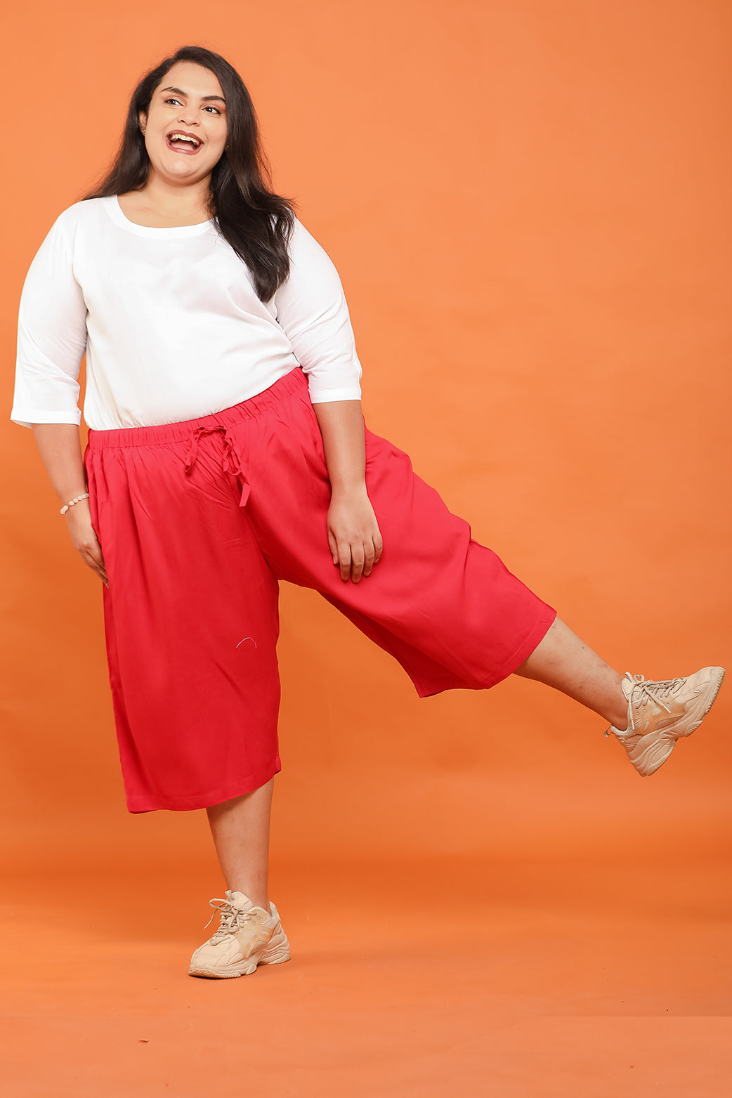 Women 3/4th Palazzo Pant (Plain Red)