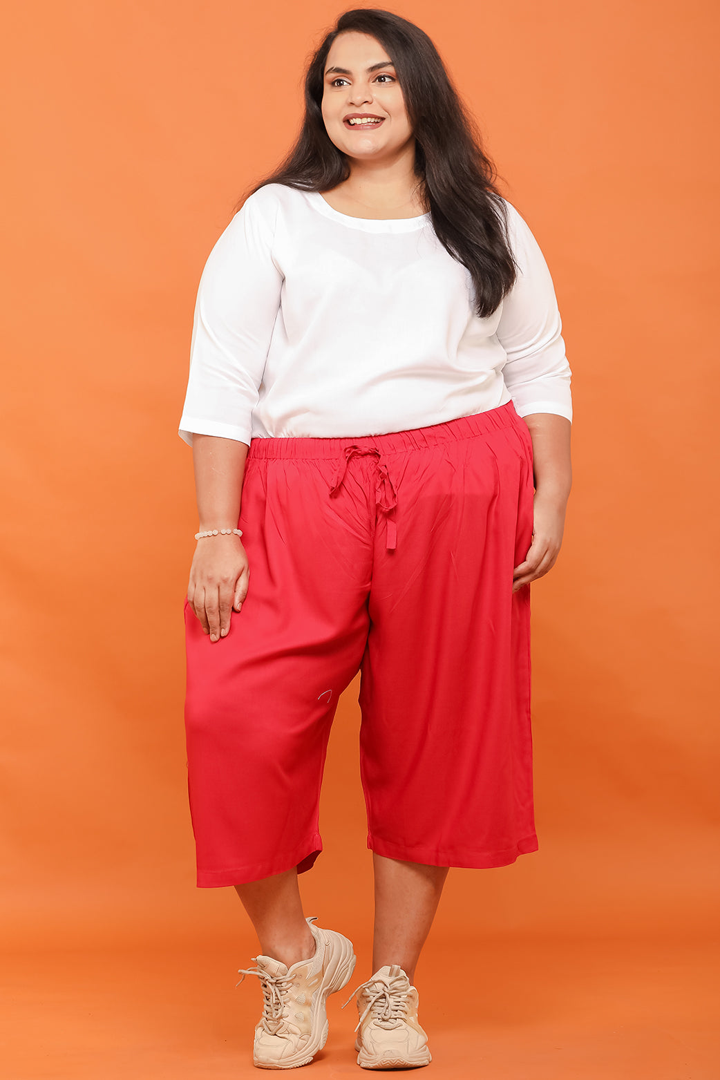 Women 3/4th Palazzo Pant (Plain Red)