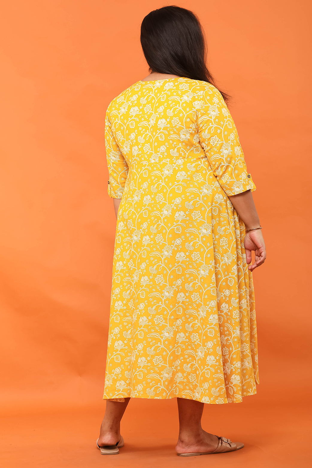 Women Flower Printed Semi Kali Dress