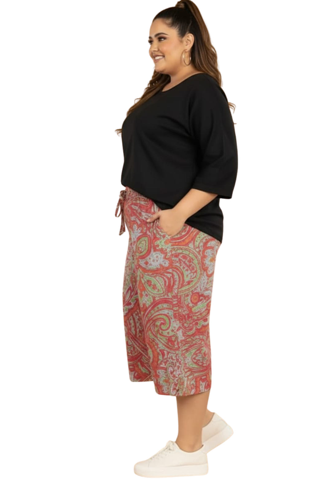 Women Orange Printed 3/4th Palazzo Pant