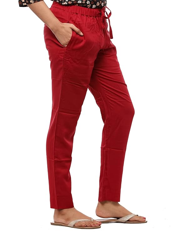 Women Plain Maroon Ankle Pant