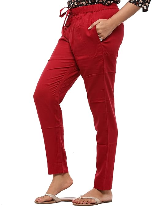 Women Plain Maroon Ankle Pant