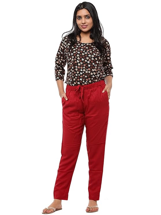 Women Plain Maroon  Ankle Pant