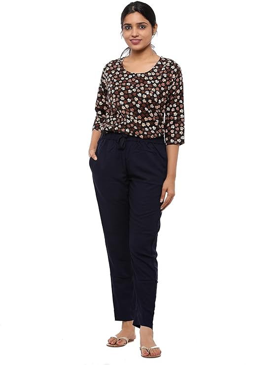 Women Navy Blue Ankle Pant