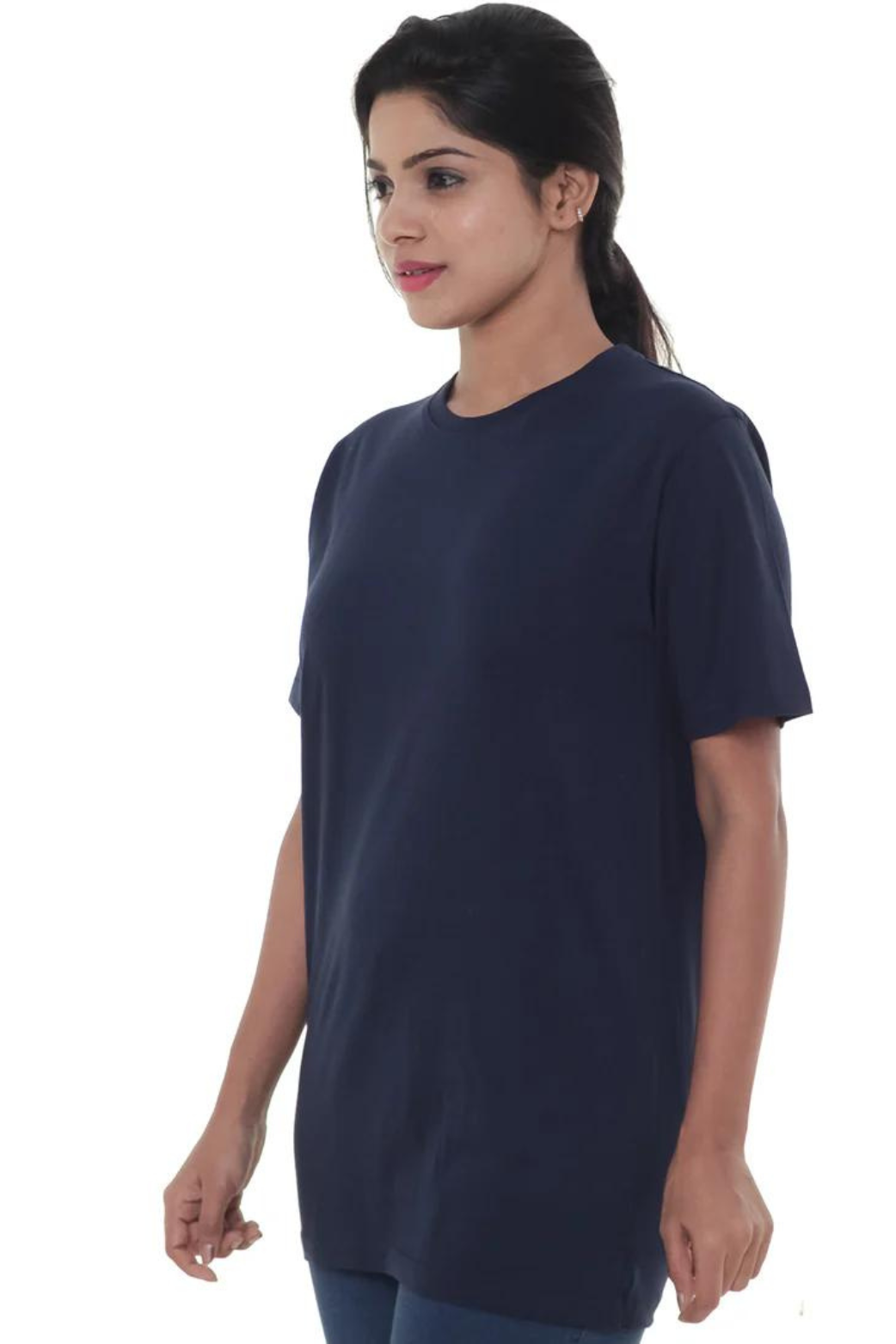 Women Plain Navy Blue T- Shirt