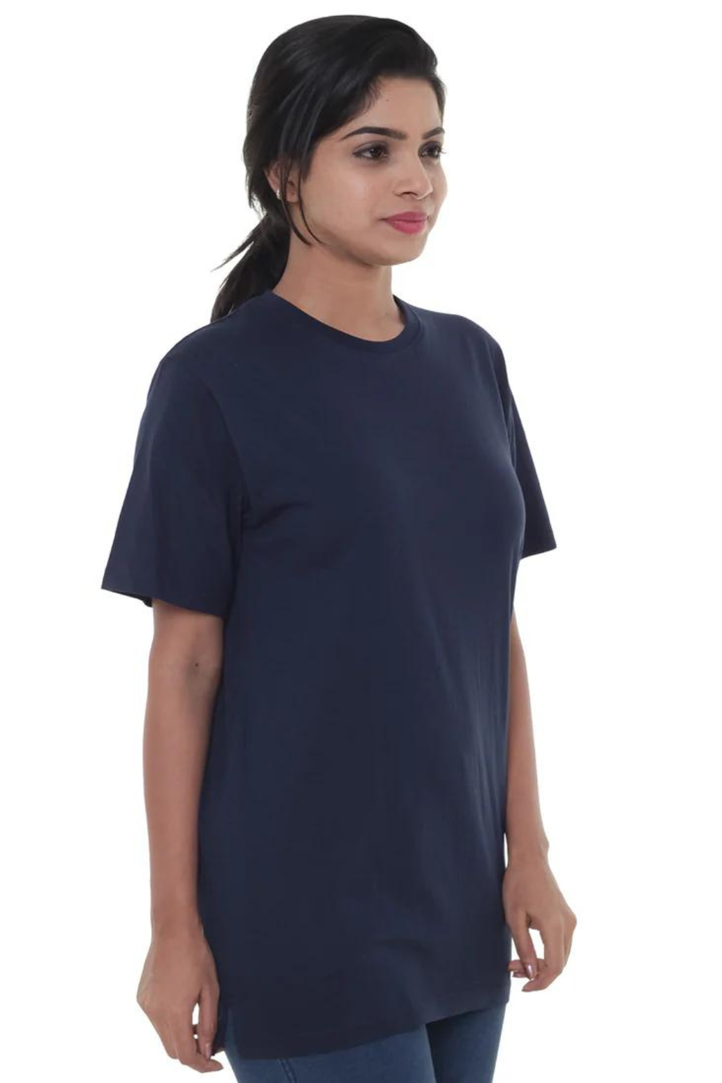 Women Plain Navy Blue T- Shirt
