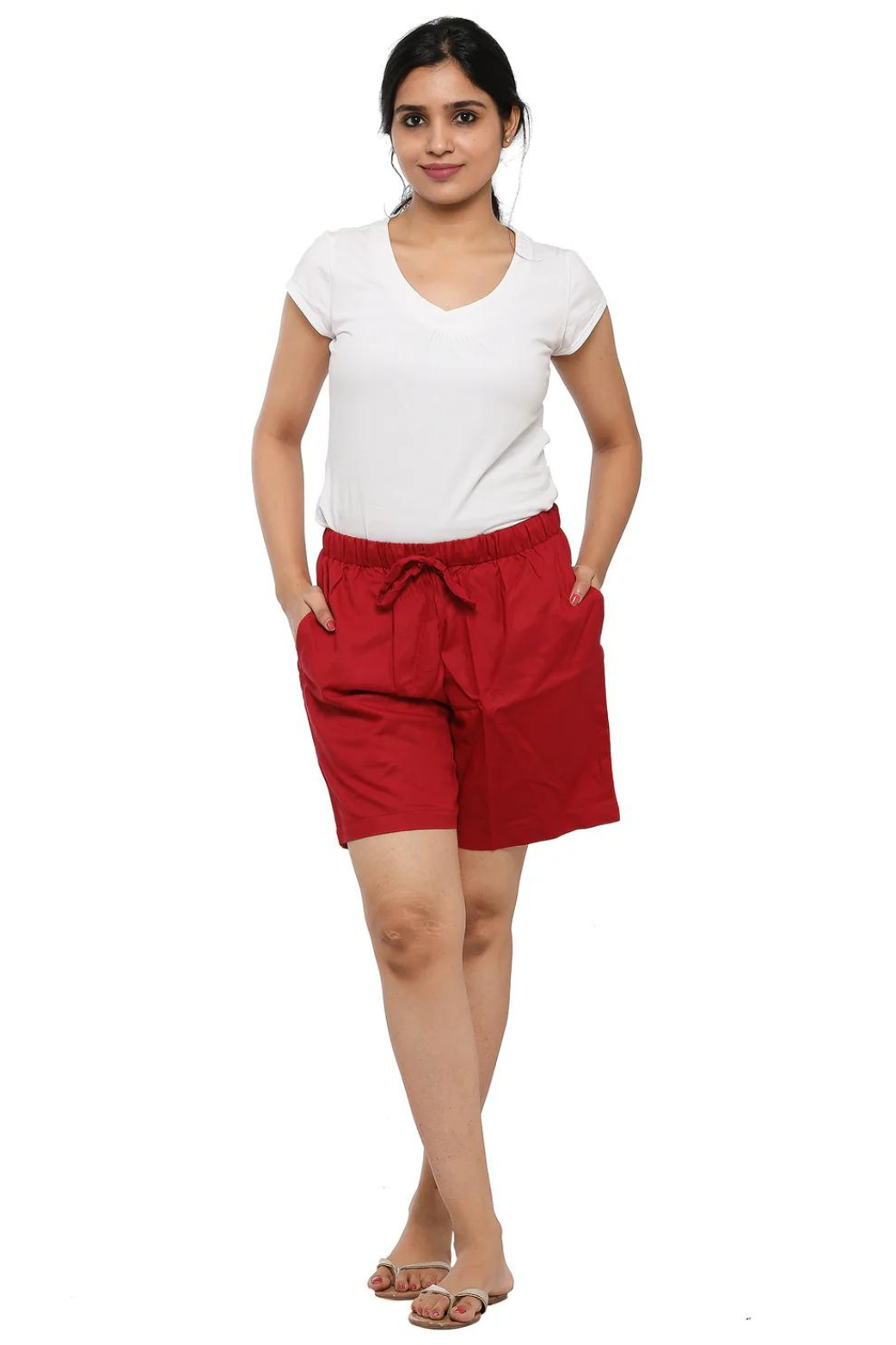 Women Plain Maroon Shorts