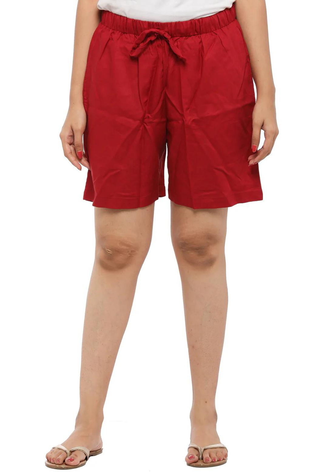 Women Plain Maroon Shorts