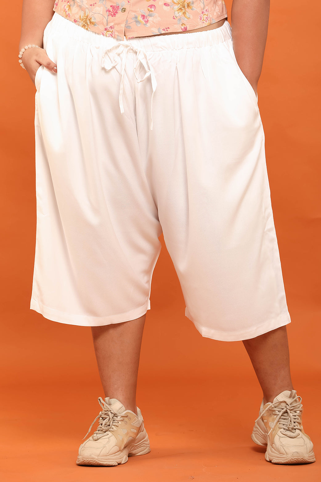 Women 3/4th Palazzo Pant(white)