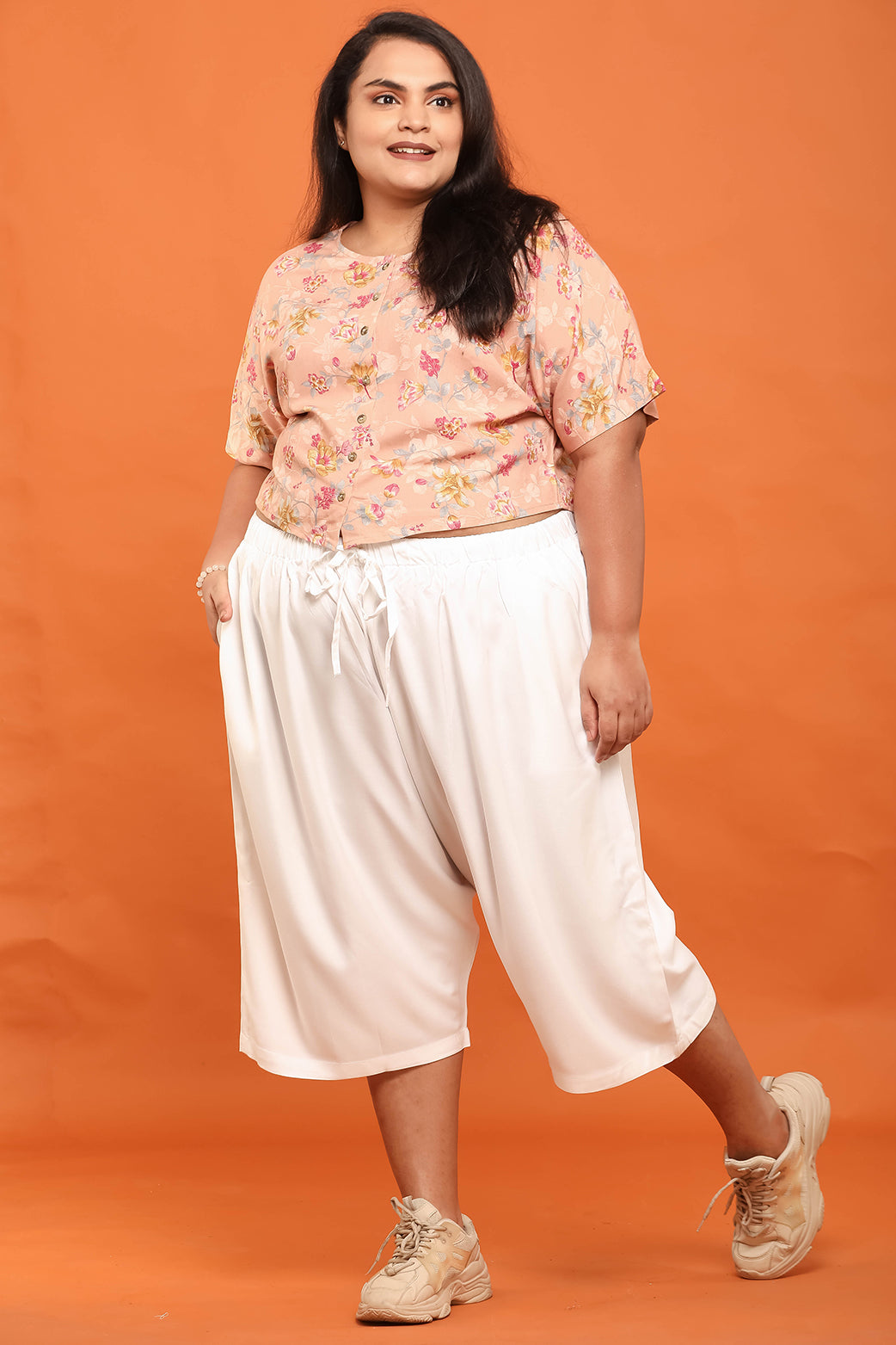 Women 3/4th Palazzo Pant(white)