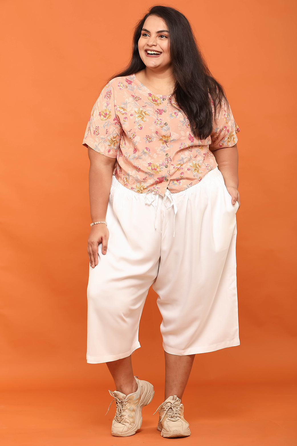 Women 3/4th Palazzo Pant(white)