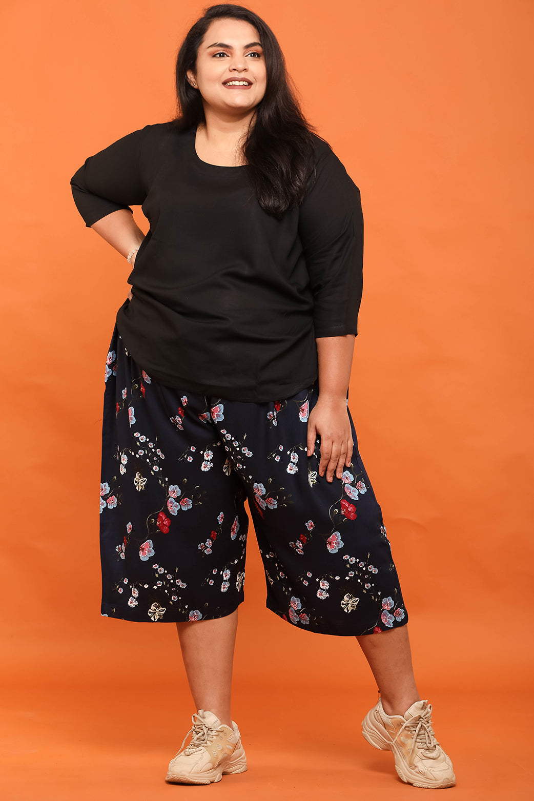 Women Flower Printed 3/4th Palazzo Pant