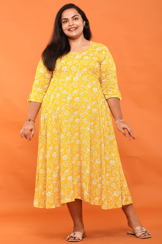 Women Flower Printed Semi Kali Dress