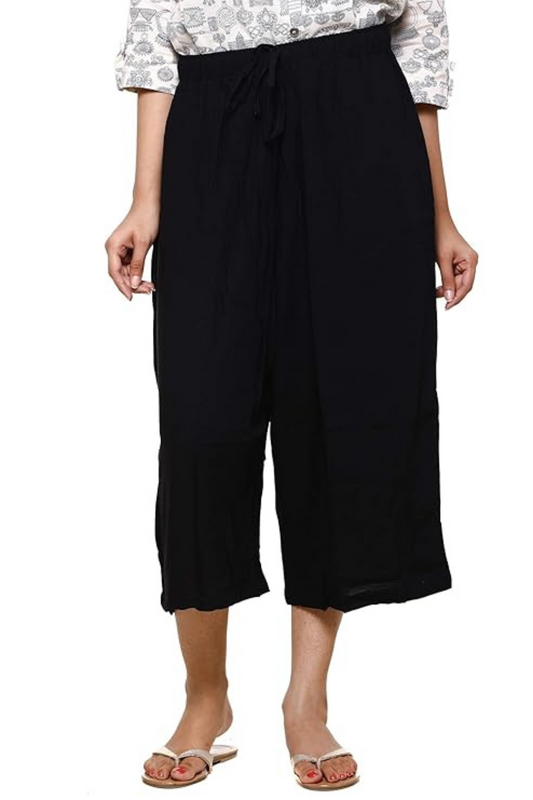 Women Plain Black 3/4th Palazzo Pant