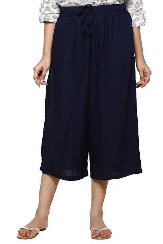 Women Plain Navy Blue 3/4th Palazzo Pant