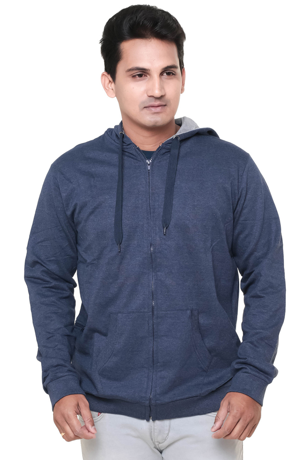 Men Plain Melange Blue Jacket