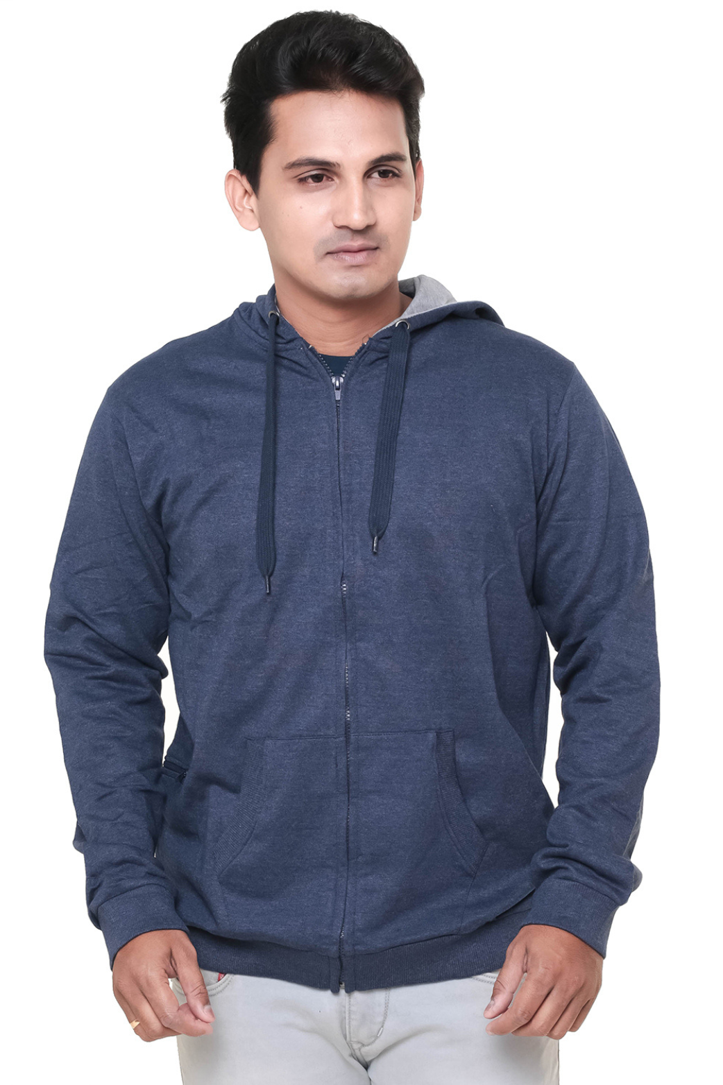 Men Plain Melange Blue Jacket