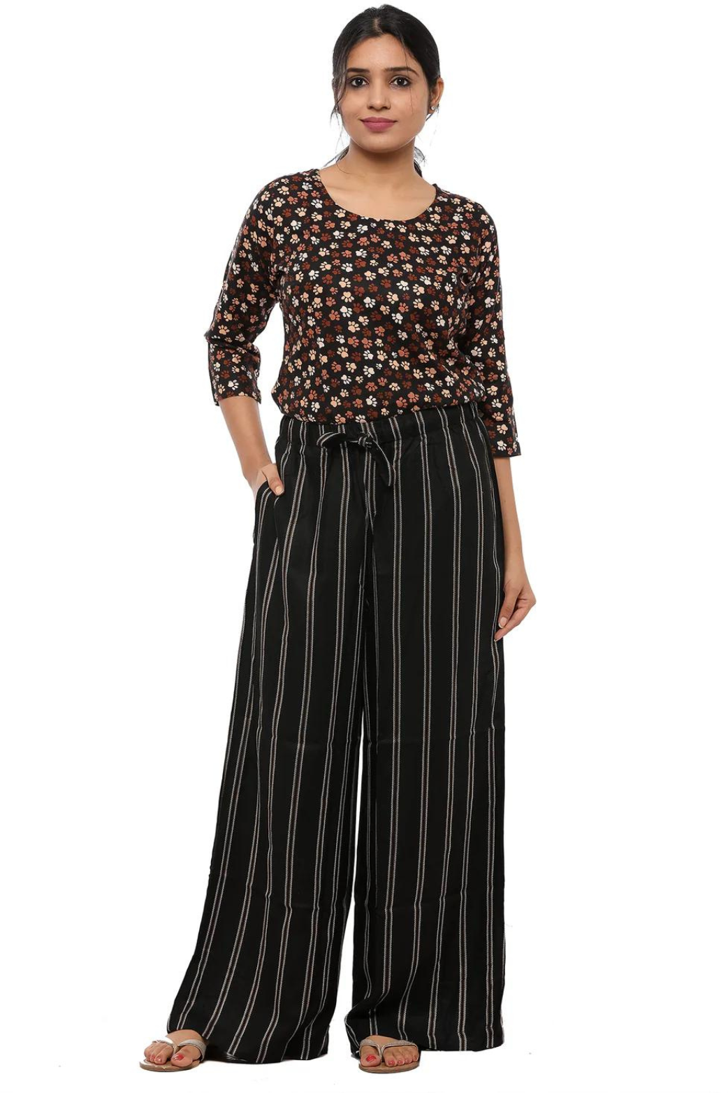 Women Palazzo Pant (Black Stripes)