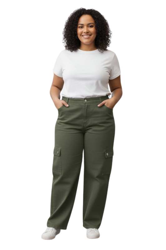 WOMEN  CARGO JEANS (OLIVE GREEN)