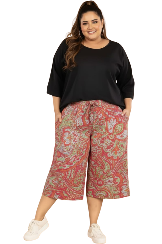 Women Orange Printed 3/4th Palazzo Pant