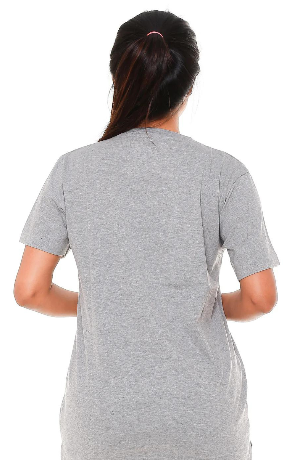 Women Plain Grey V Neck T- Shirt