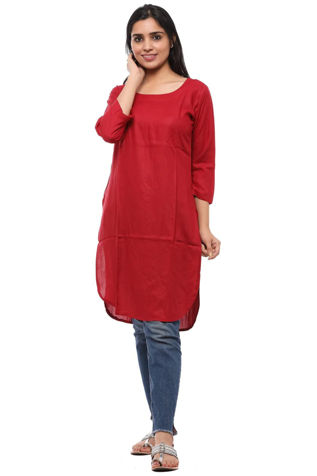 Women Round Neck Knee Length Kurta