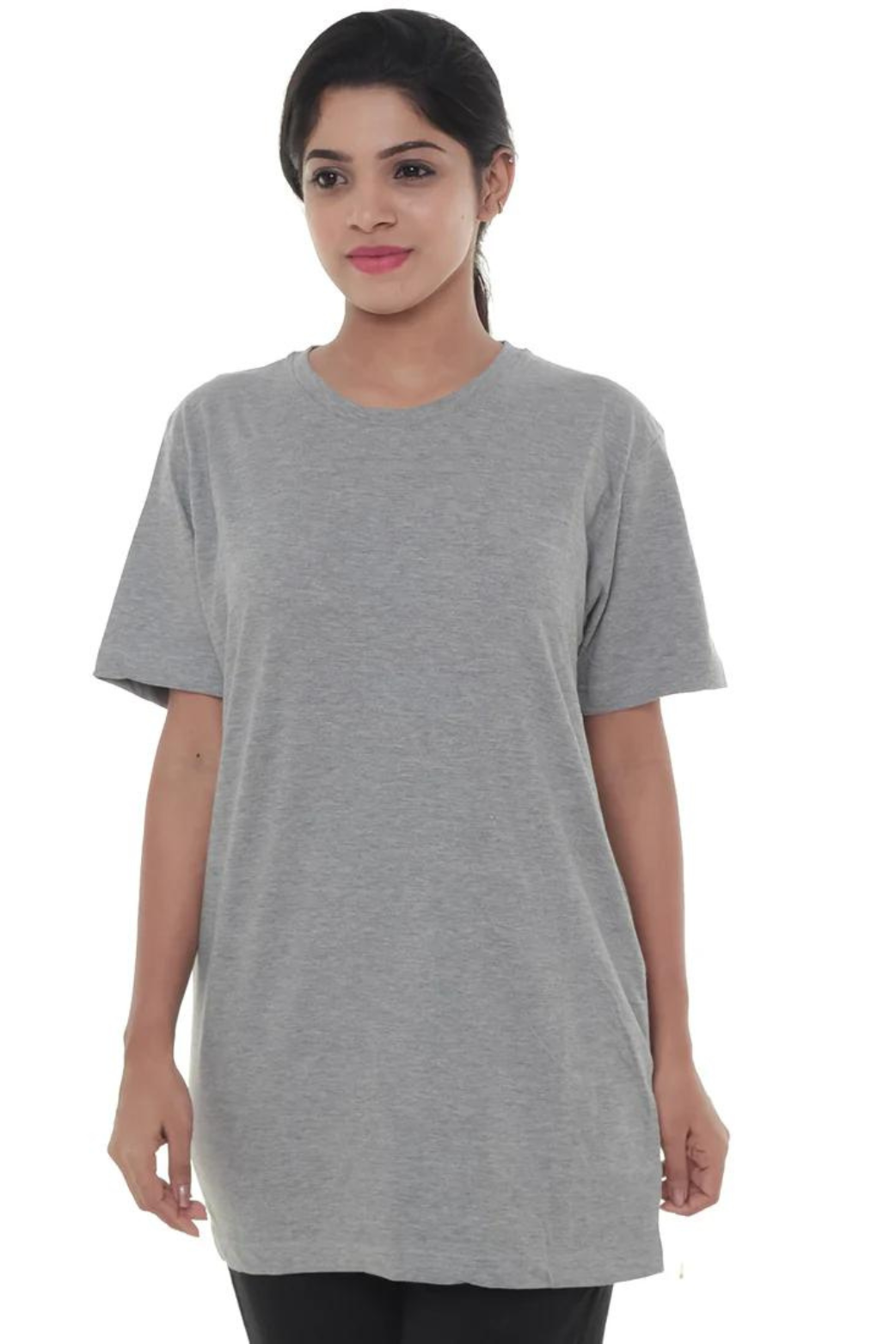 Women Plain Grey Round Neck T- Shirt