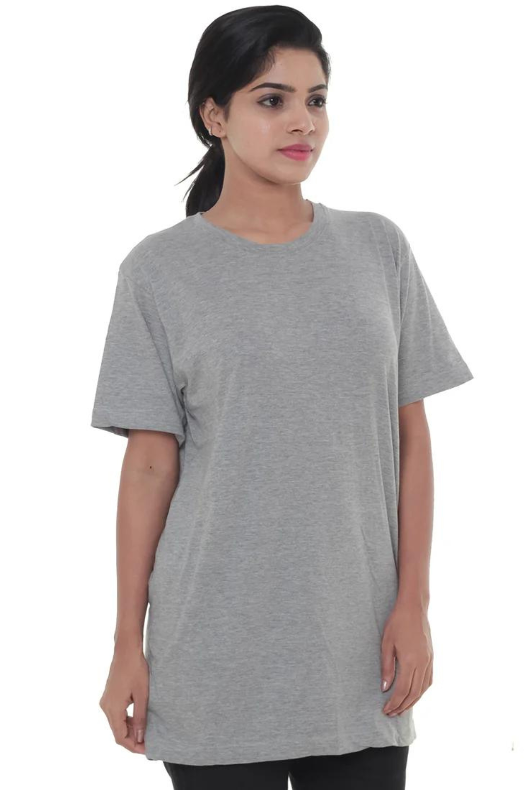 Women Plain Grey Round Neck T- Shirt