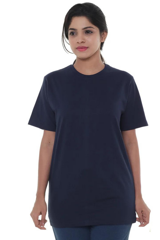 Women Plain Navy Blue T- Shirt