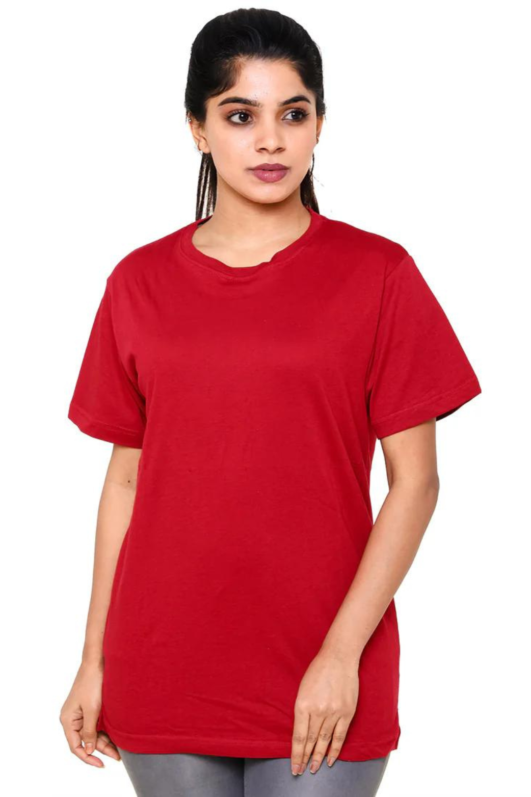 Women Plain Maroon T- Shirt