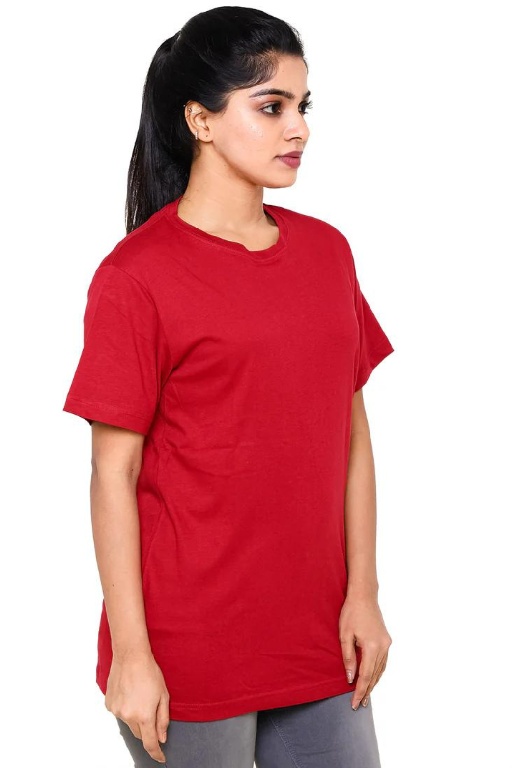 Women Plain Maroon T- Shirt