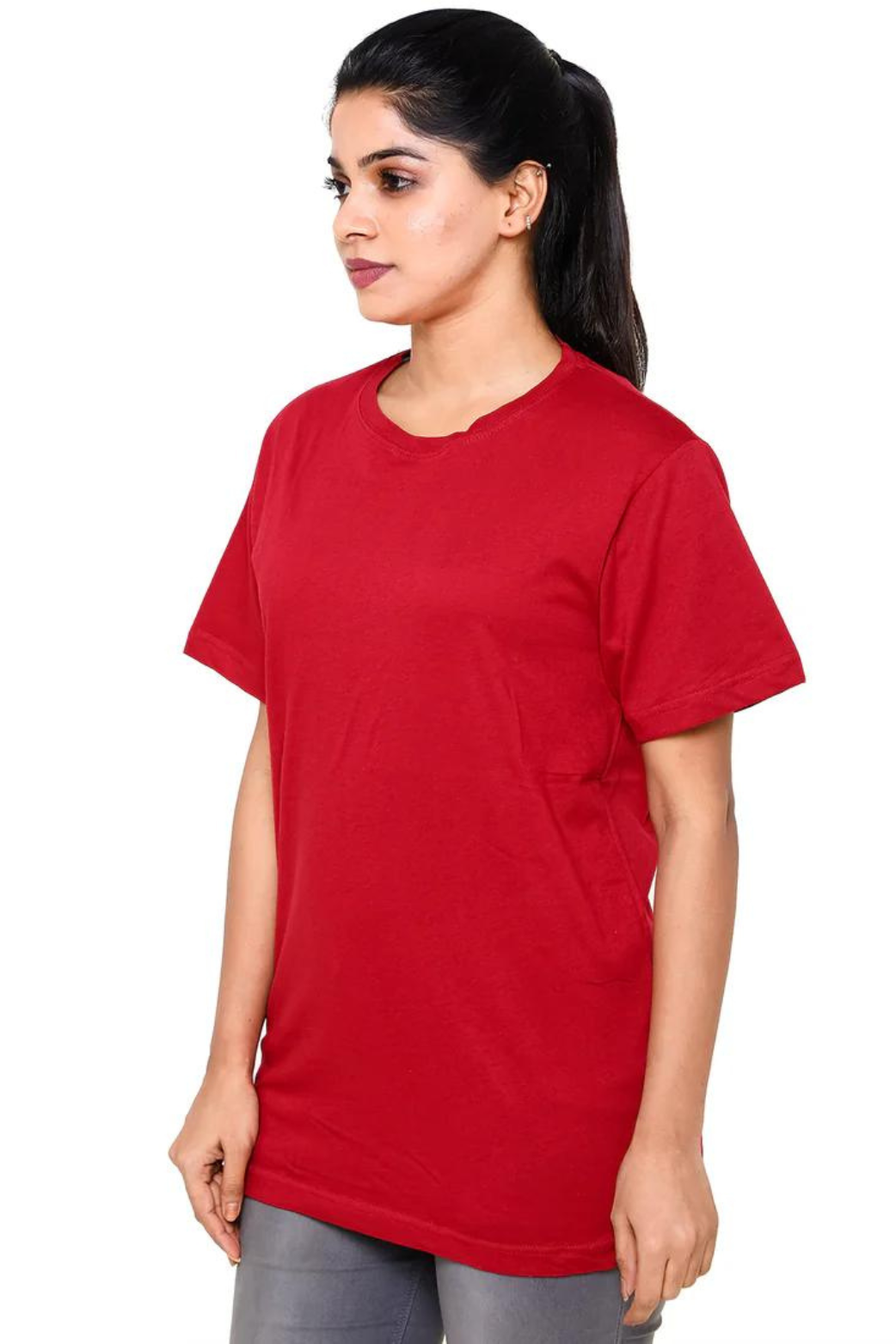 Women Plain Maroon T- Shirt