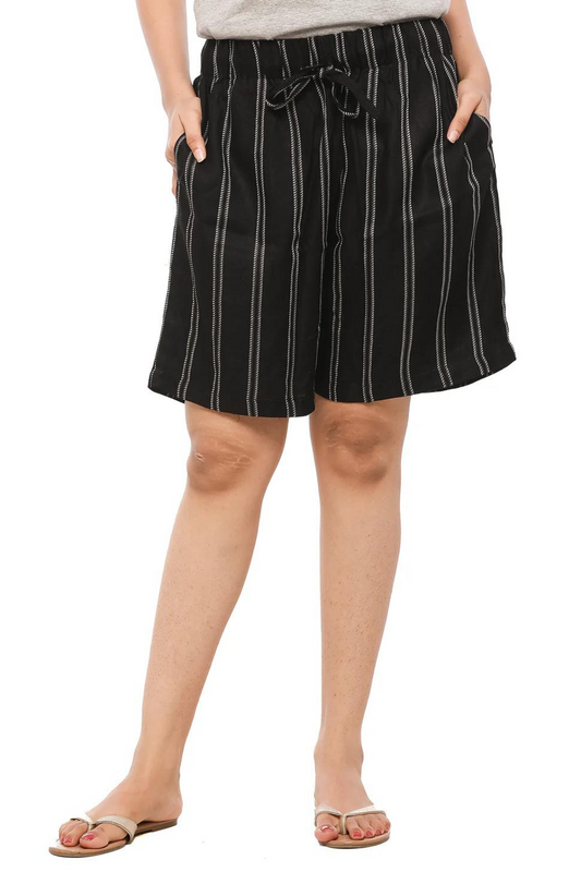 Women Black Stripes Shorts