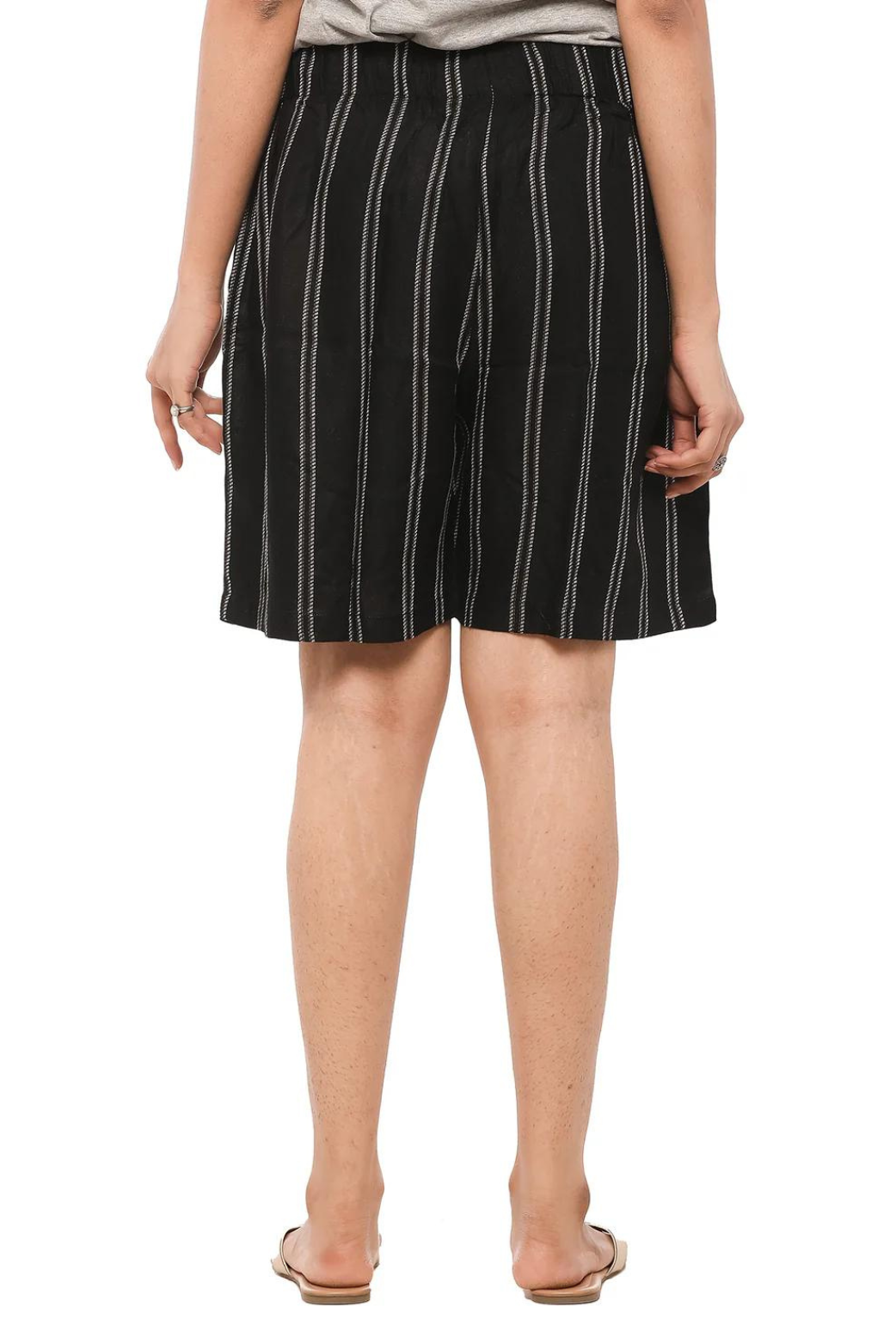 Women Black Stripes Shorts