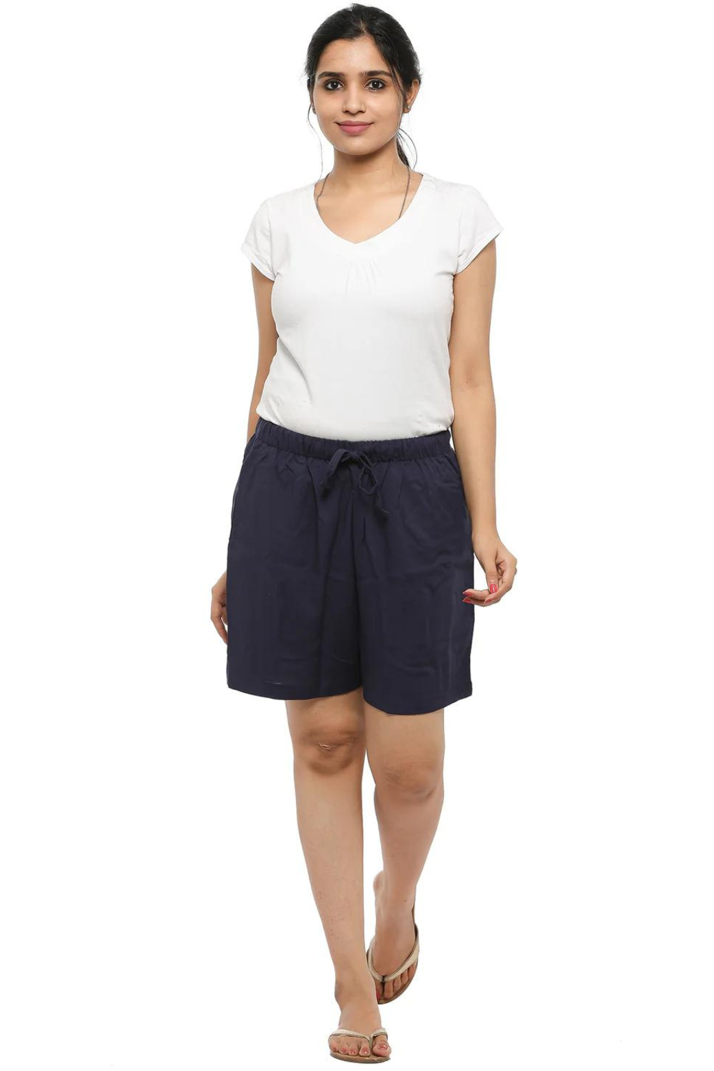 Women Plain Navy Blue Shorts