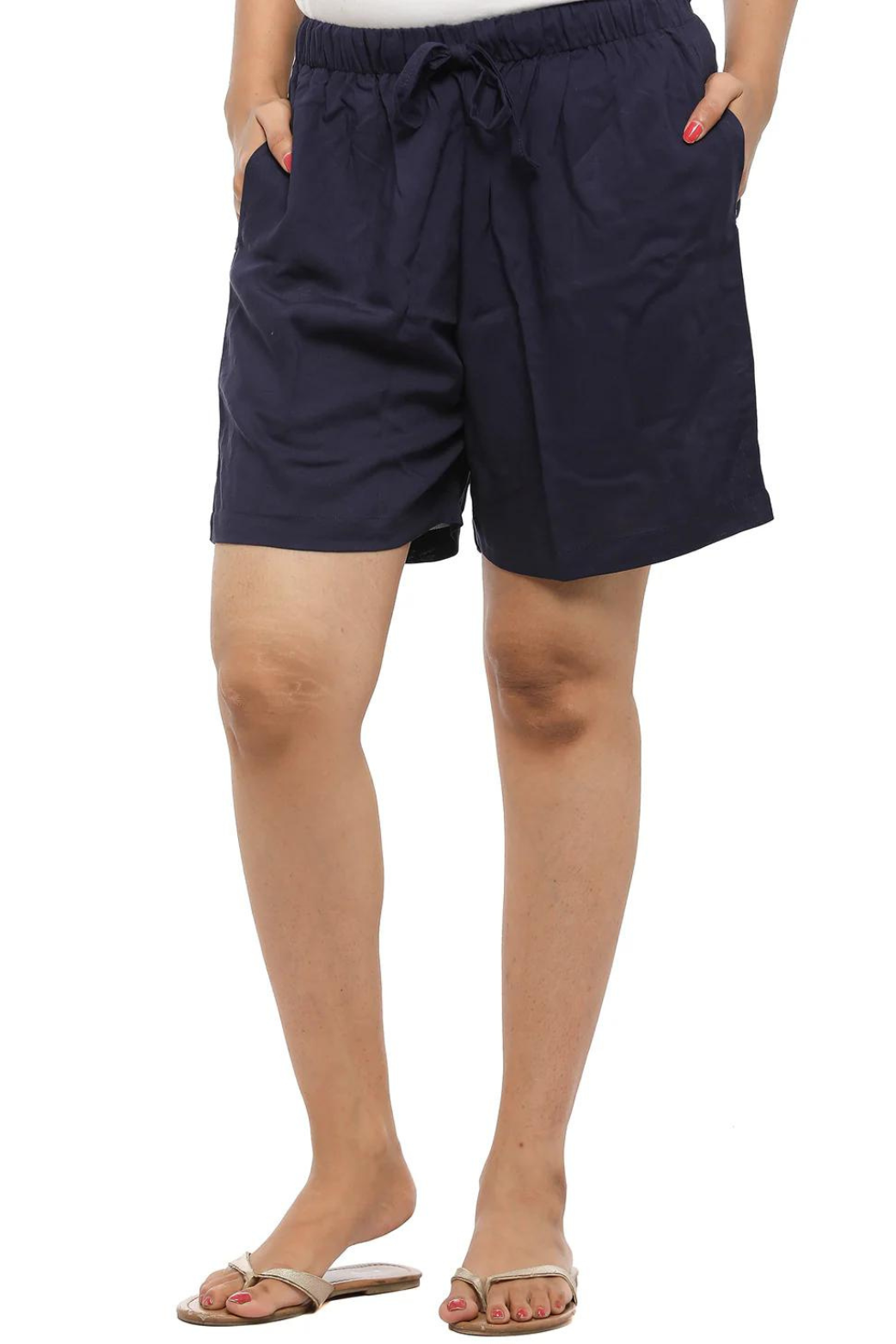 Women Plain Navy Blue Shorts