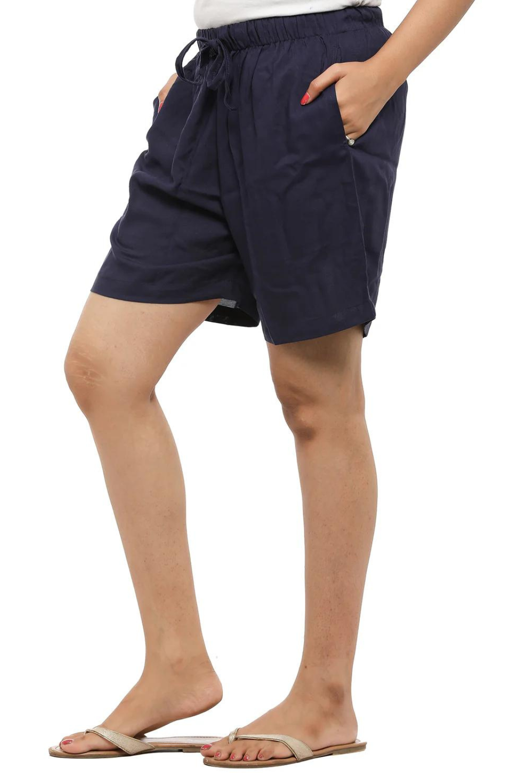 Women Plain Navy Blue Shorts