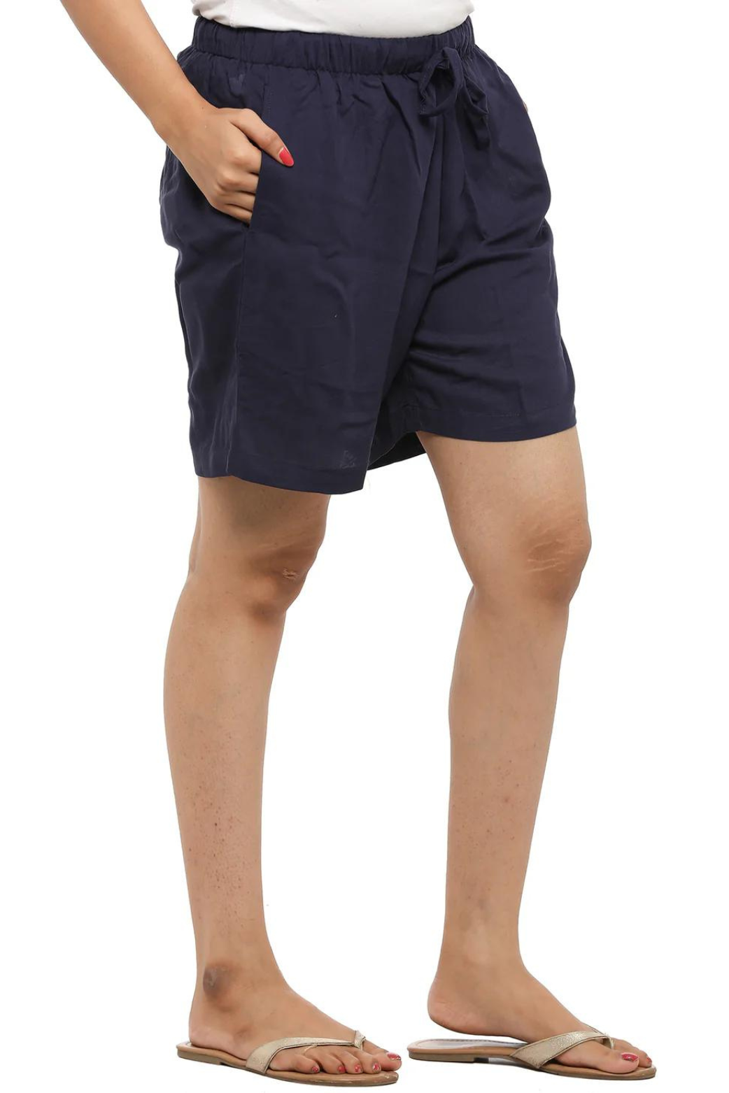 Women Plain Navy Blue Shorts