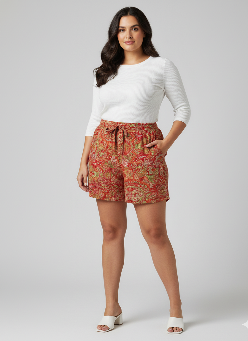 Women Orange Printed Shorts