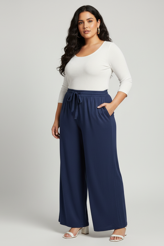 Women Plain Navy Blue Palazzo Pant
