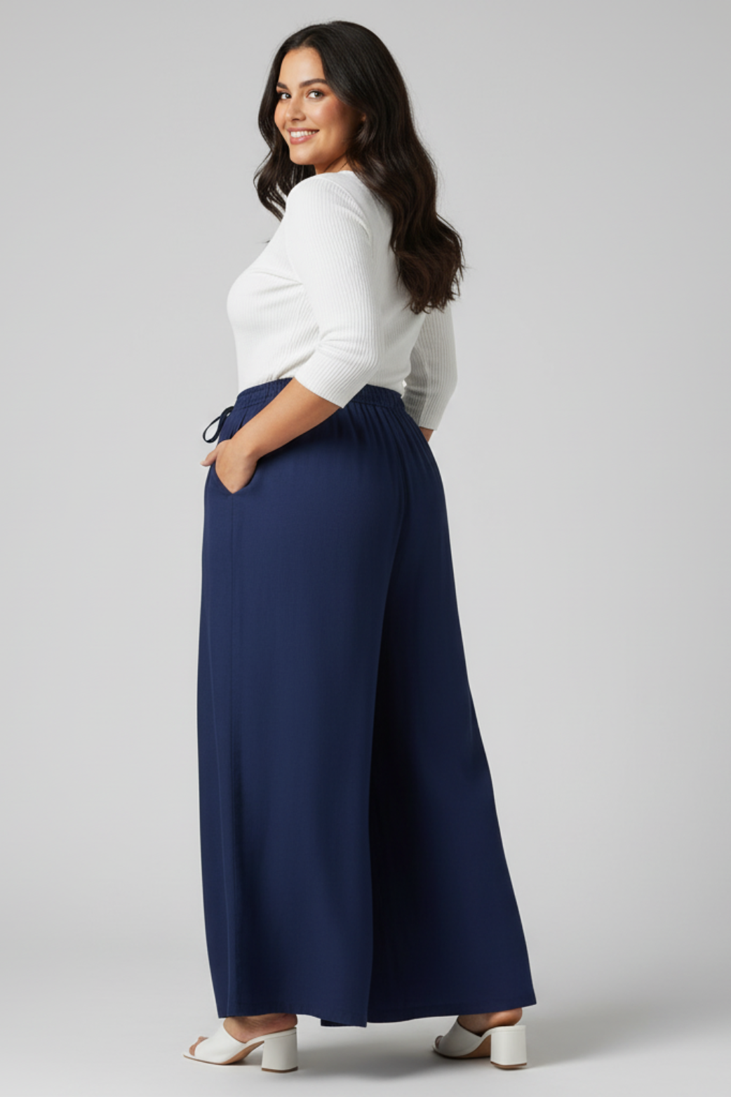 Women Plain Navy Blue Palazzo Pant